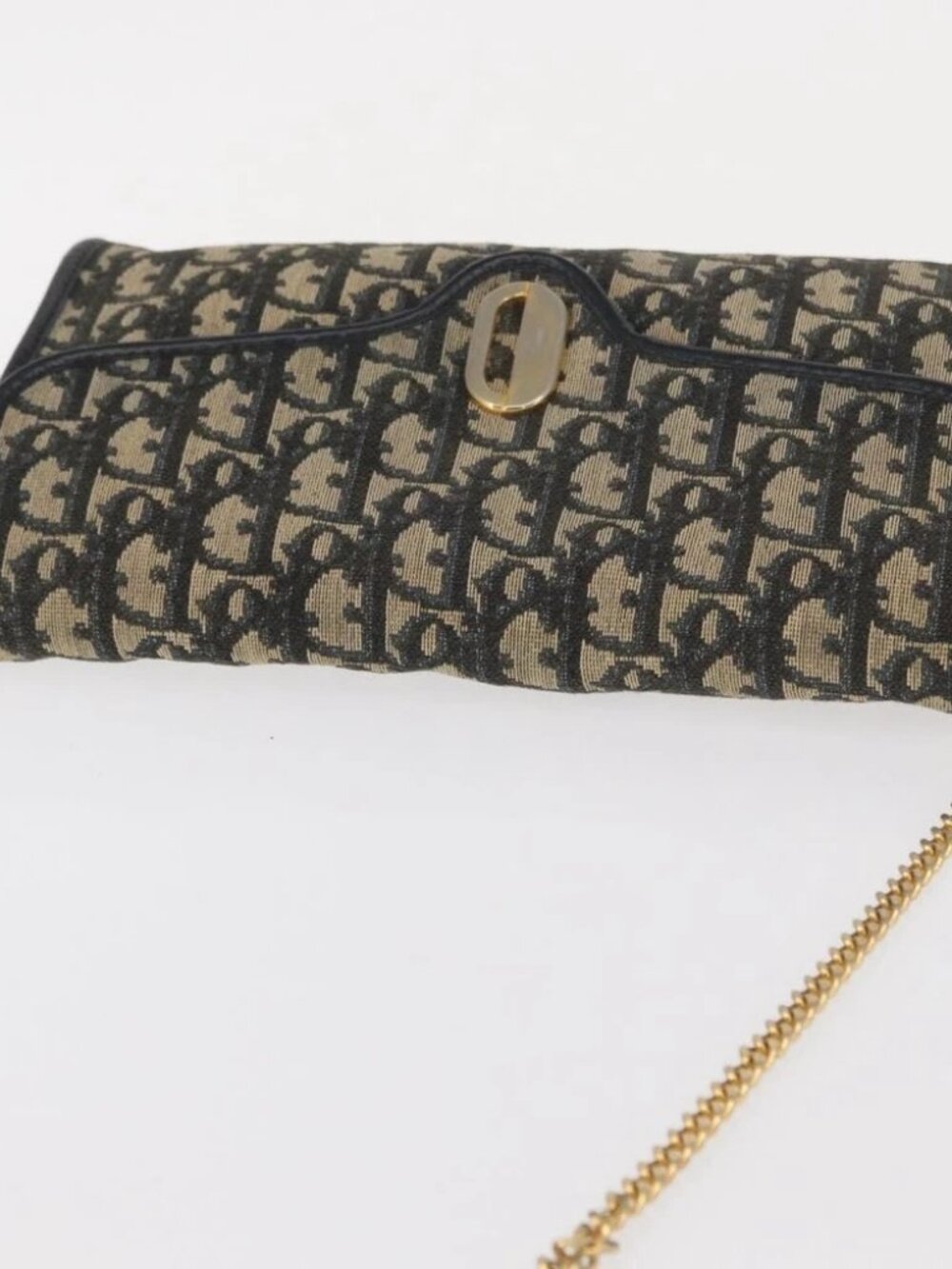 Christian Dior Trotter Canvas Chain Shoulder Bag Navy Gold Auth - Picture 6 of 16